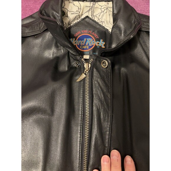 Hard Rock Cafe Las Vegas Men L Leather Bomber Jacket Vintage Y2K Biker Retro - Picture 11 of 16